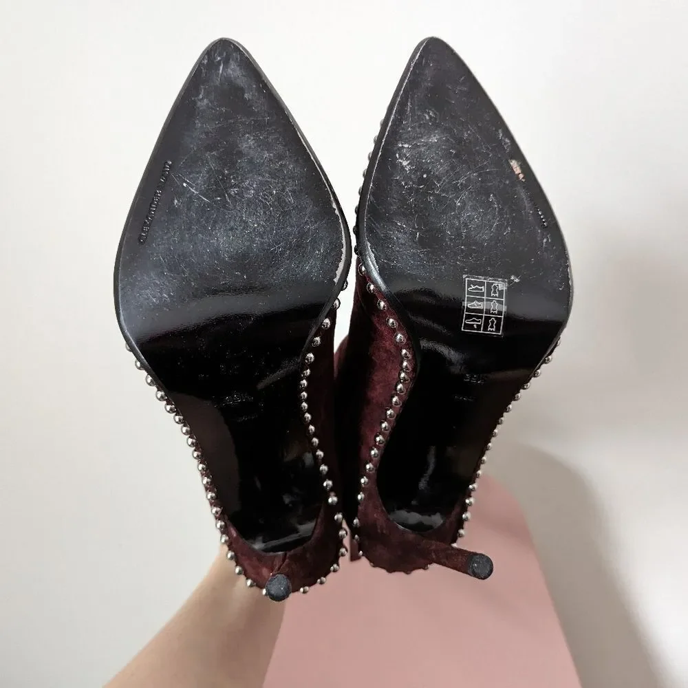 Alexander Wang cranberry maroon wine red suede studded Eri stiletto ankle boots